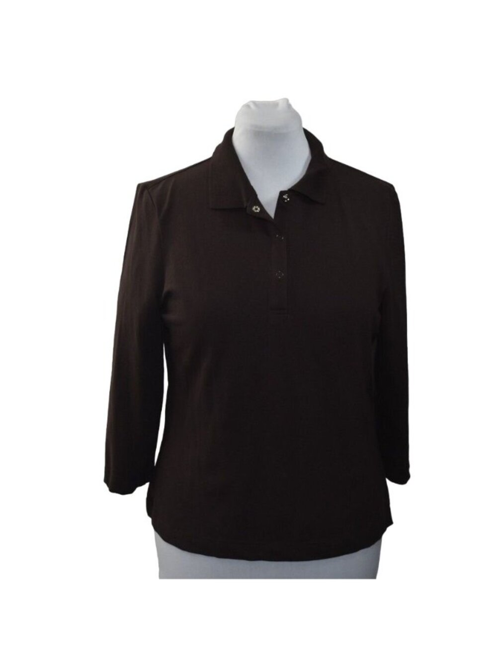 Paraphrase Women XL Brown Polo Shirt New Cotton 3/4 Sleeve Snap Minimalist Work